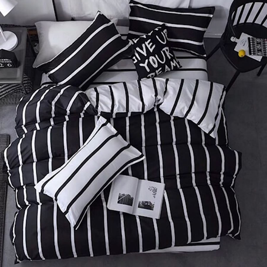 Black & White Stripe Bedding Set, Queen 4 Piece Set