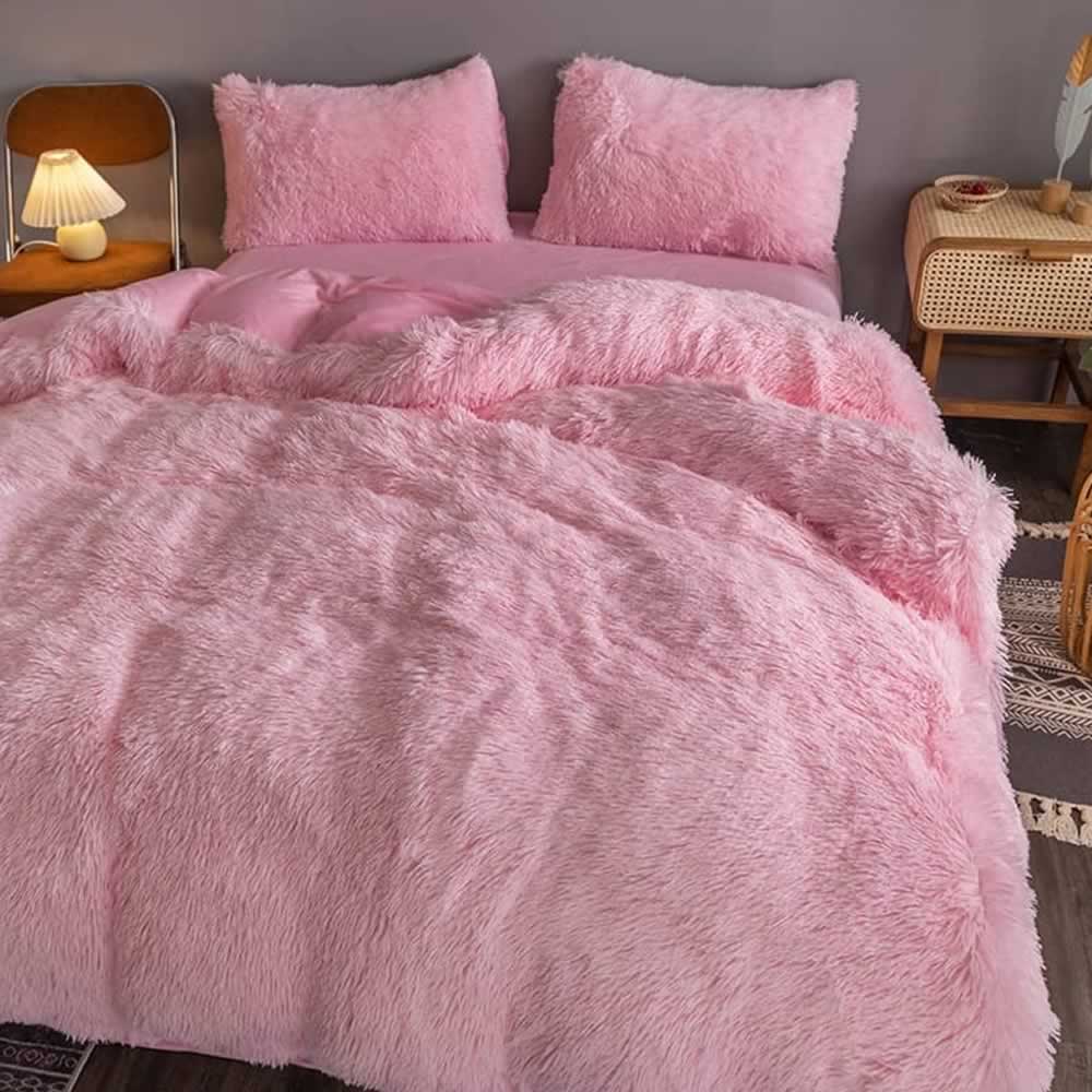 Luxury Plush Shaggy Bedding Set, Pink / King 4 Piece Set