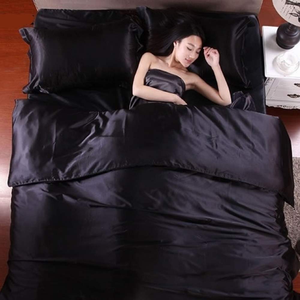 Satin Sheets, Black, King 6 Piece Set