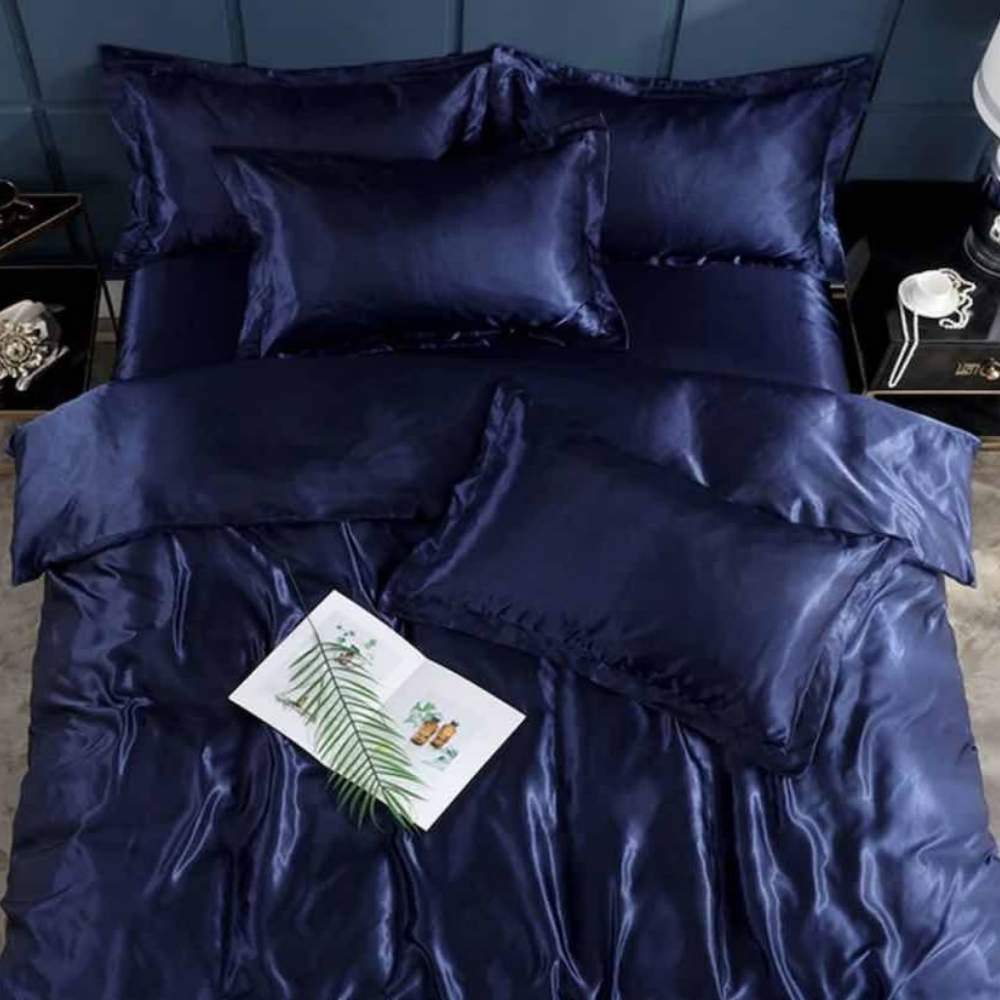 Satin Sheets, Blue, Queen 4 Piece Set