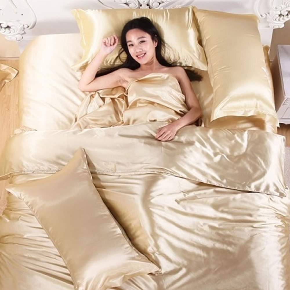 Satin Sheets, Gold, Queen 4 Piece Set