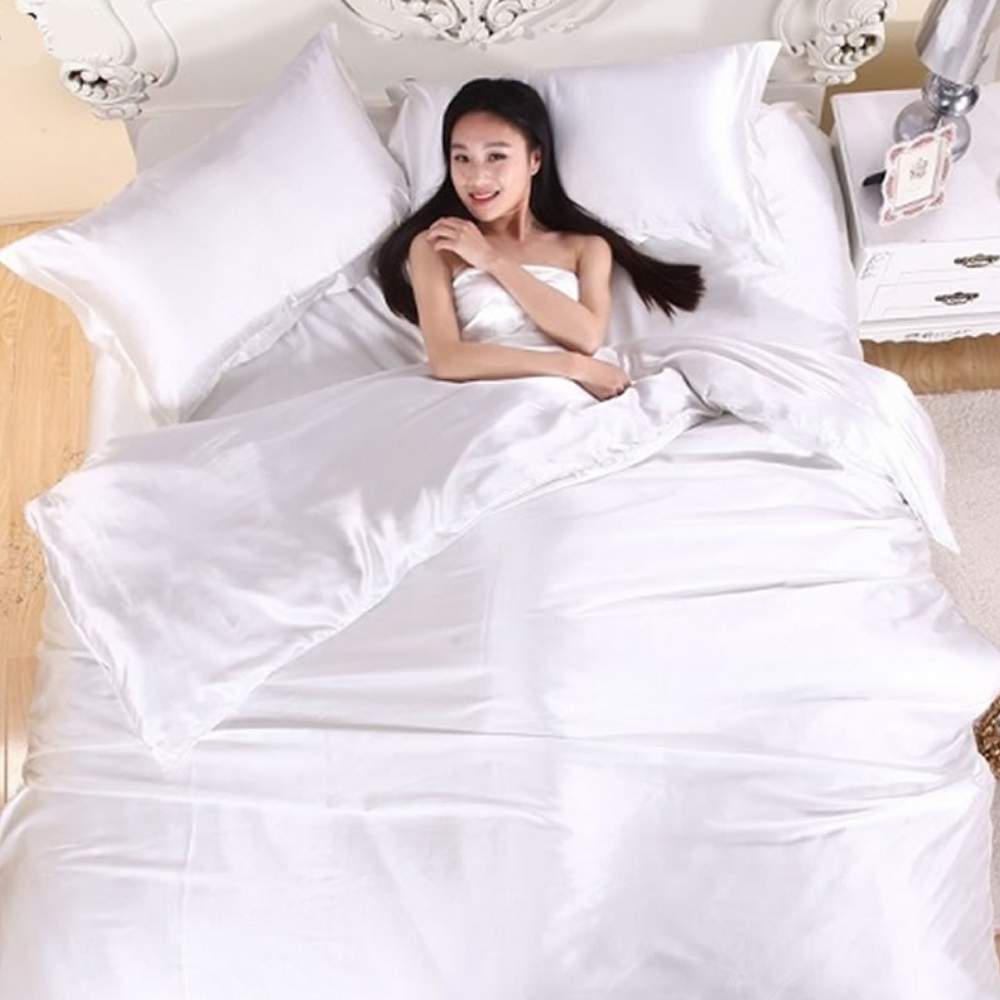 Satin Sheets, White, King 4 Piece Set