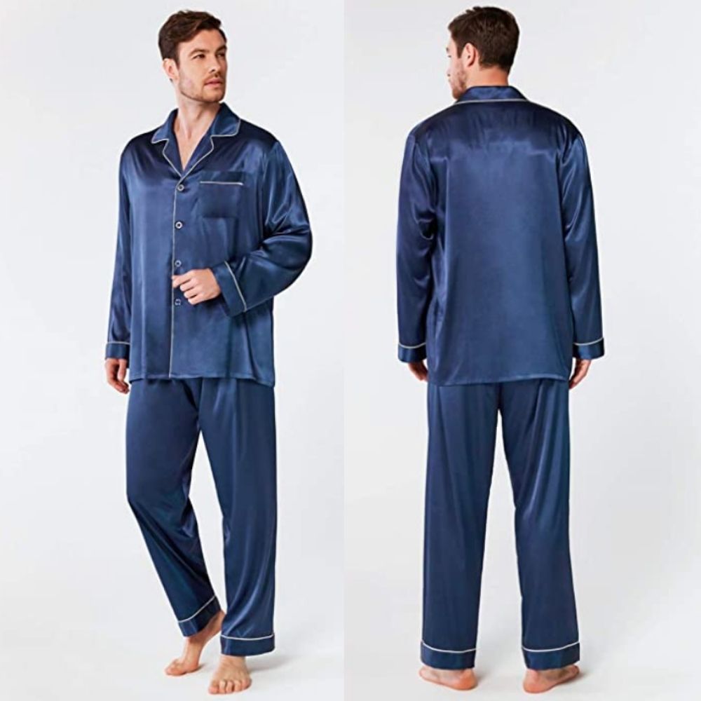 Silk Satin Pyjamas For Men - Black / L: image 3