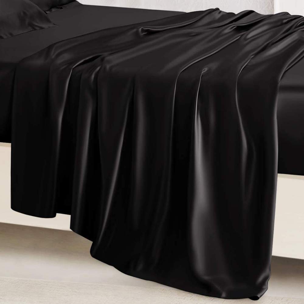 100% Pure Silk Sheet, Black, Queen (240cm x 240cm)